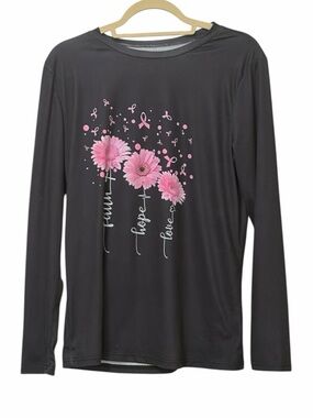 Breast Cancer Awareness Faith Hope Love Graphic Tee Charcoal Purple Plum